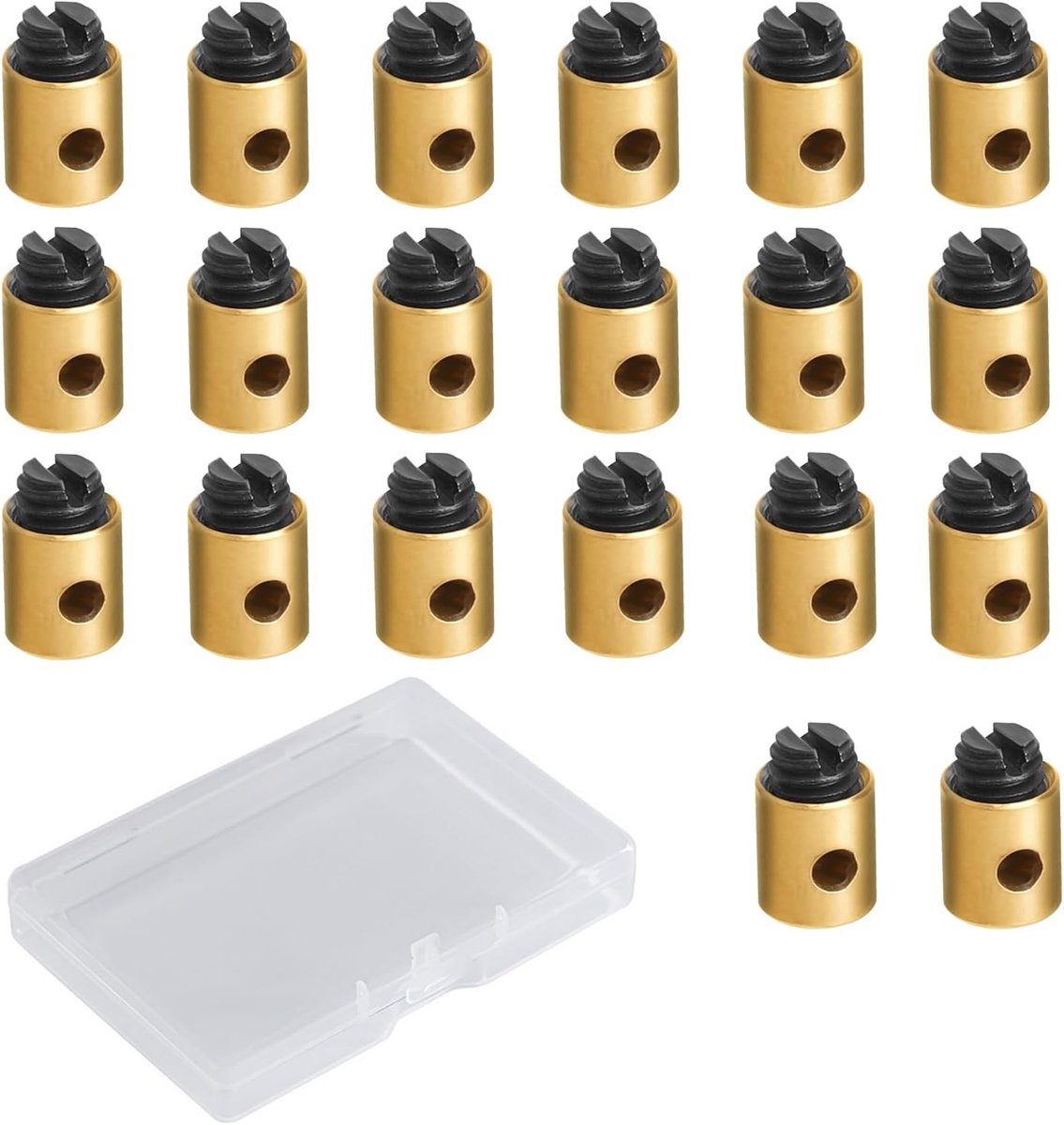 Set van 20 Messing Bowdenkabel Nipples 5 x 6 mm - Solderloze Klemnippel met Verstelbare Schroef en Opbergdoos - Reserveonderdelen voor Motorfietsen, Fietsen en Scooters