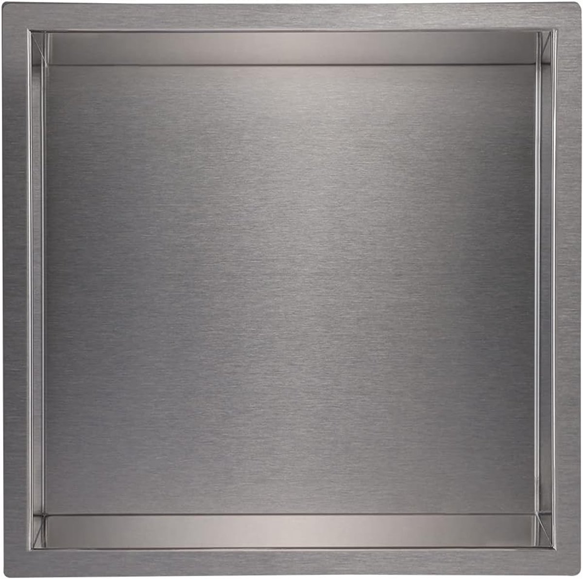 Badkamerrek voor douchecabines, wandgemonteerd roestvrijstalen schap, 30 x 30 cm met inbouwmaat 28 x 28 x 8,5 cm, ideaal voor opslag en organisatie