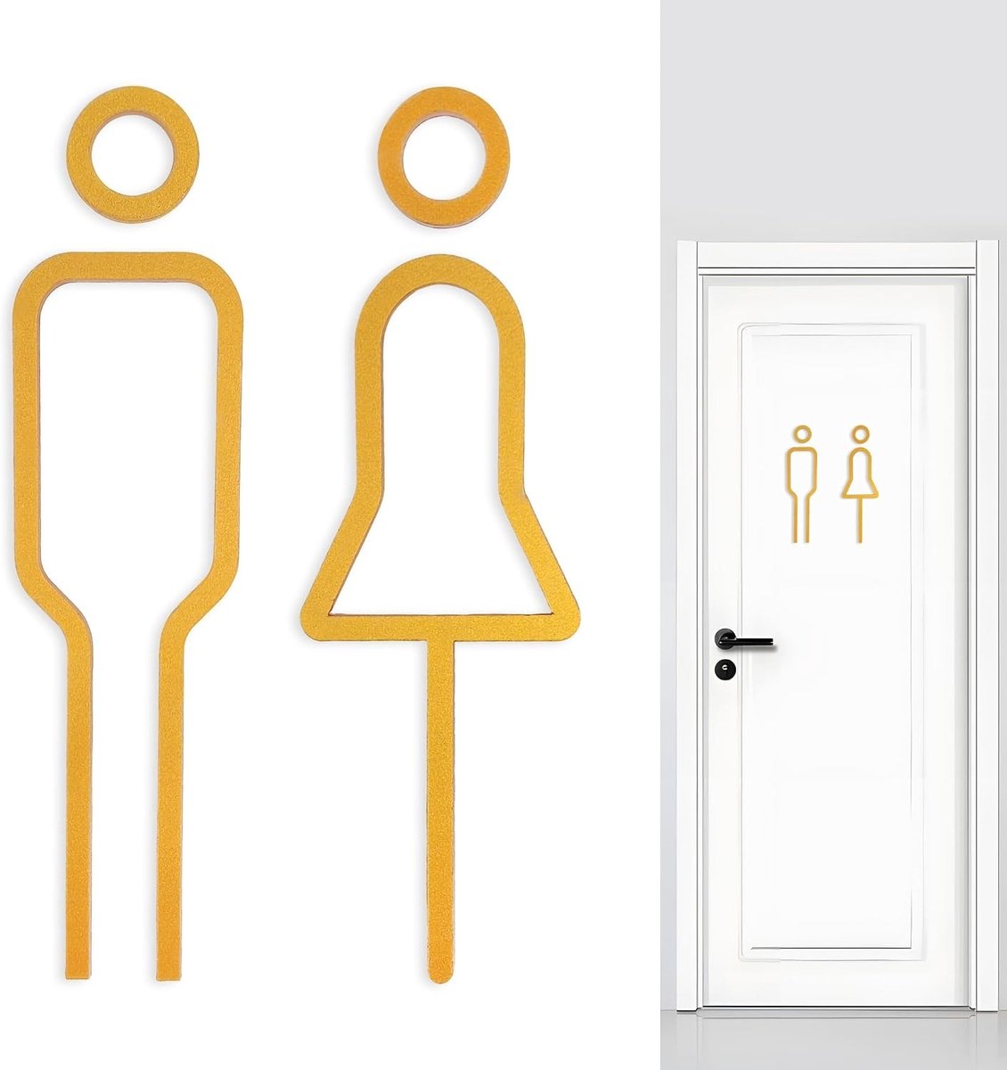 Zelfklevende Gouden Acryl Toiletschild met Symbolen voor Deur - Perfect voor WC en Badkamer Decoratie