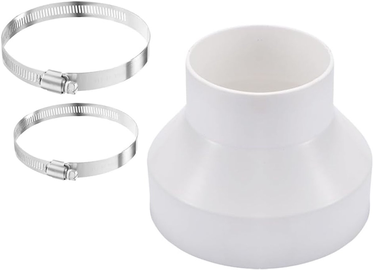 108pcs ABS Drain Pipe Reducers Fan Reducer Ventilation System Reducer 150mm to 100mm with 2 Stainless Steel Clamps - ShopVlot