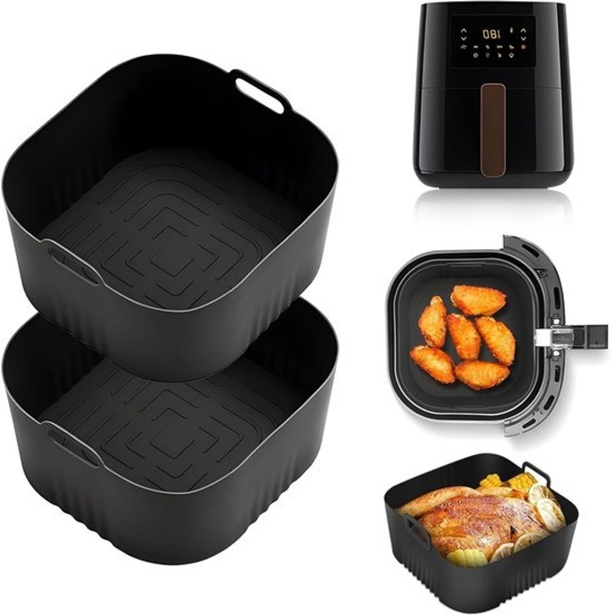 Herbruikbare siliconen liner voor airfryer - 2 stuks - Geschikt voor 4.1L