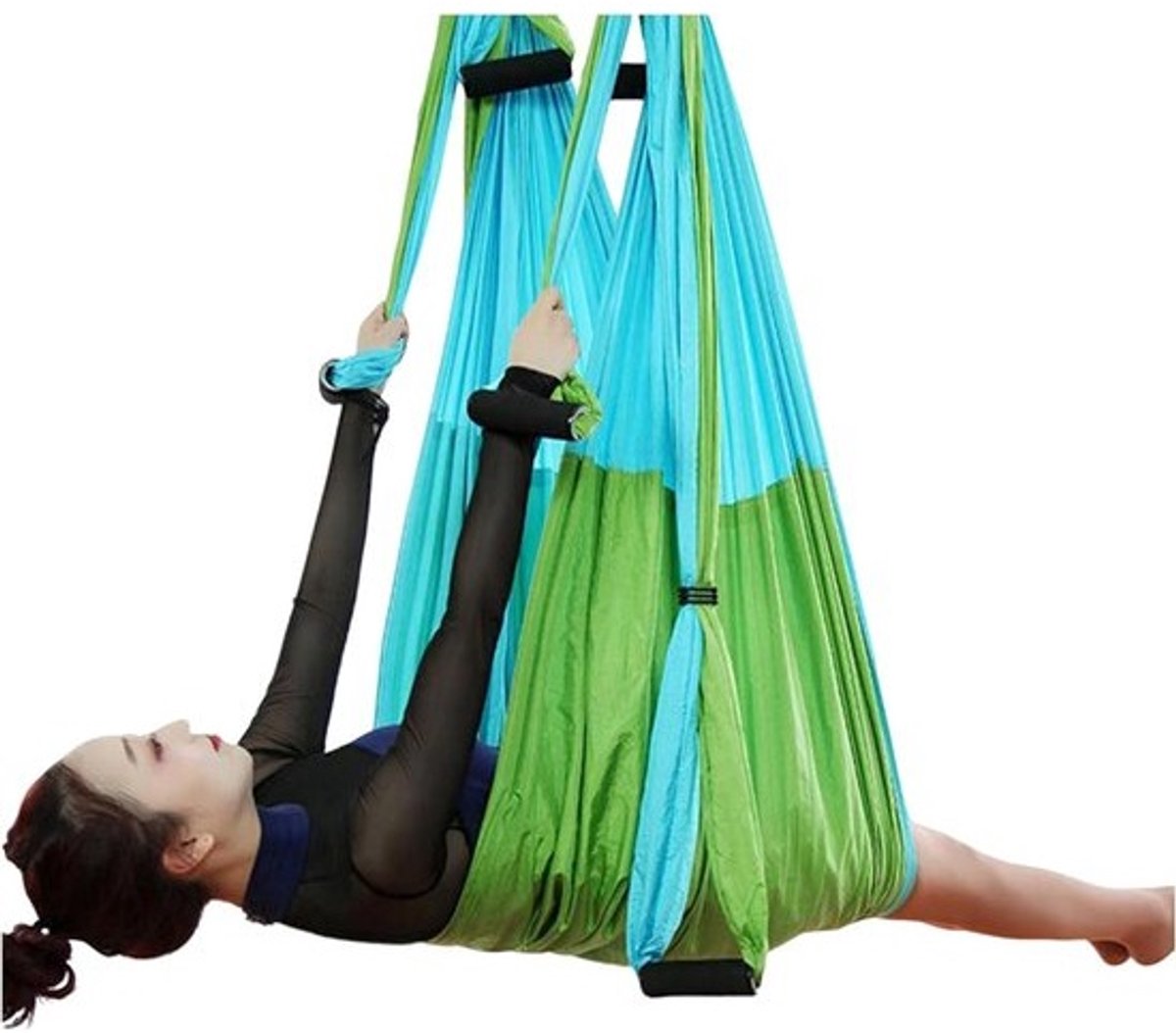 Aerial Yoga Fitness Hammock voor ontspanning en blessurevrije oefeningen - verstelbare hoogte en inversie swing sling in hemelsblauw