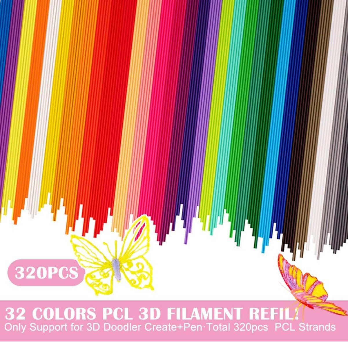 3D Pen Filament 320 Stuks - 32 Kleuren - PCL Filament - Creatief 3D Doodler Pen Verf - ShopVlot