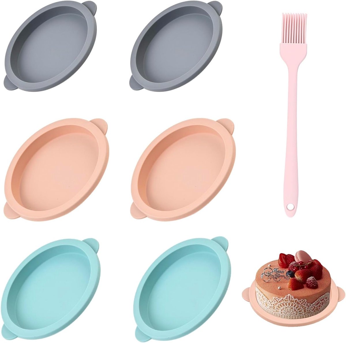 Hot Air Fryer Egg Shape 6 Pieces Air Fryer Silicone Mould Round Cake Moulds with 1 Silicone Baking Brush for - ShopVlot