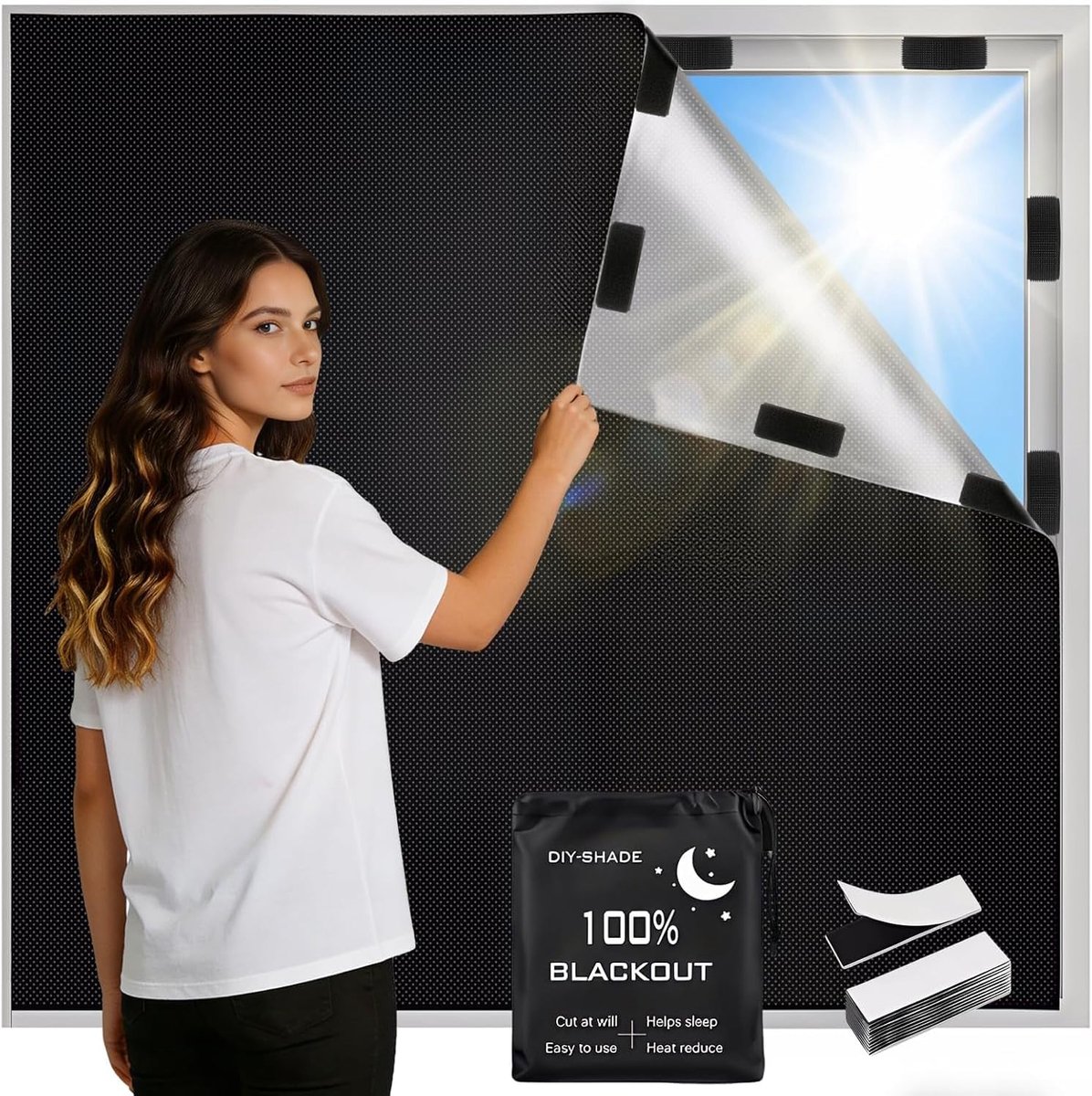 Verduisterend gordijn 400 x 145 cm - tijdelijke verduistering - zonder boren - ideaal voor slaapkamer - ShopVlot