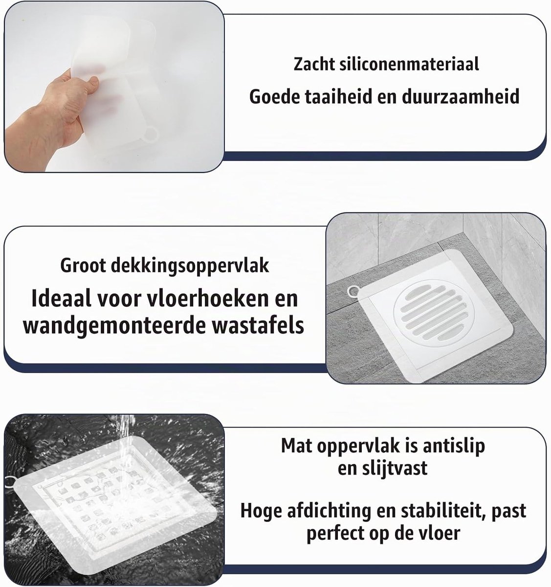 Vierkante Siliconen Afvoerputdeksels 20x20cm - Antigeur, Waterdicht en Duurzaam in Wit en Grijs