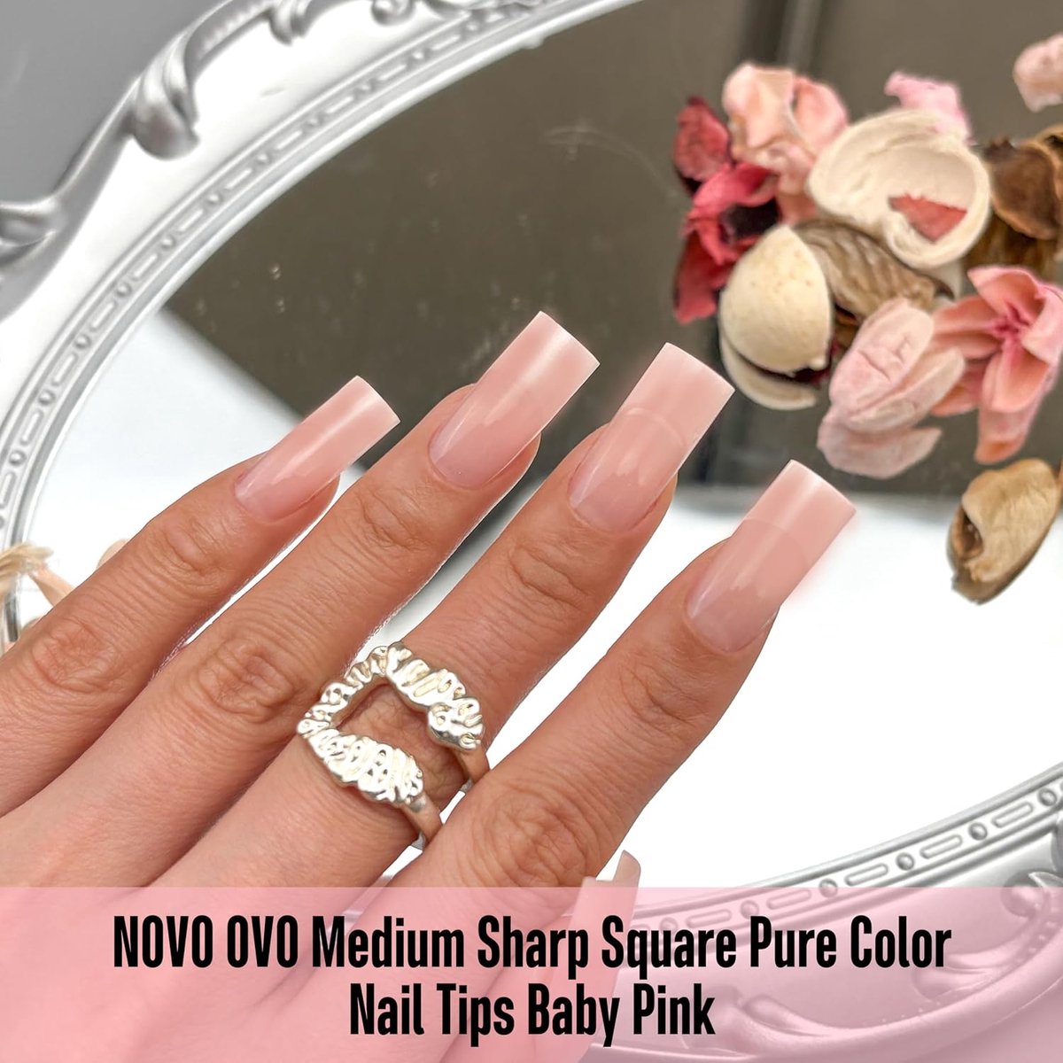 NOVO OVO Medium Sharp Square Nail Tips Press on Pure Color Baby Pink, Extra Thick NEED Builder Gel & Top Coat & Glue - ShopVlot — cadeau in Cadeau-ideeën - foto 5