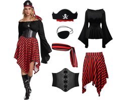 Pirate Costume for Adults and Women, 6-Piece Medieval Viking Costume for Women, Off-the-Shoulder Gothic Skirt, Pirate - ShopVlot