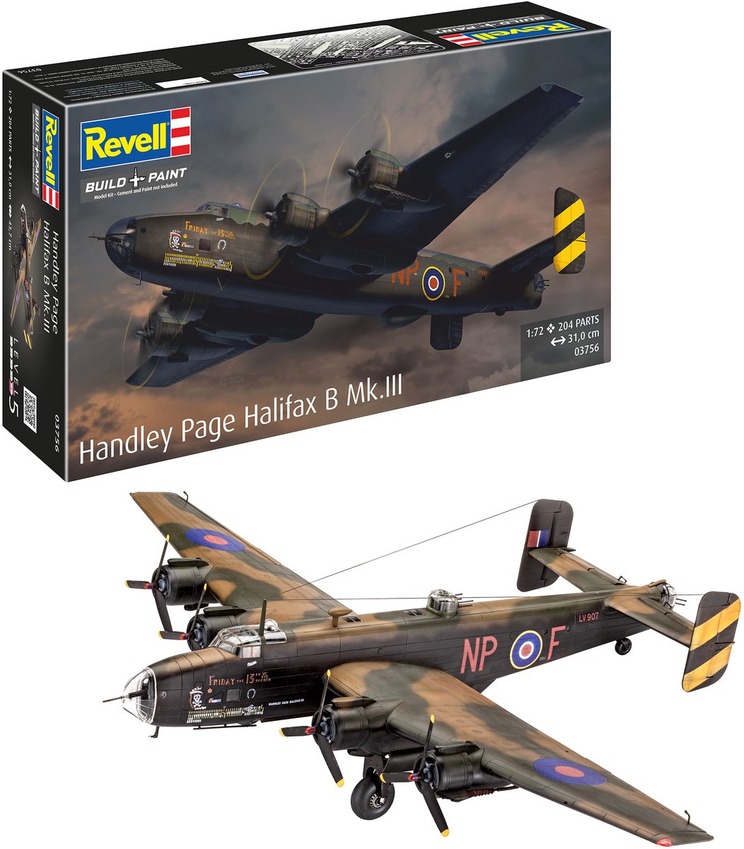 Revell Modelbouwpakket Vliegtuigen - 03756 Handley Page Halifax B Mk.III WWII - Britse Zware Bommenwerper Plastic - 1:72 - Modelbouw