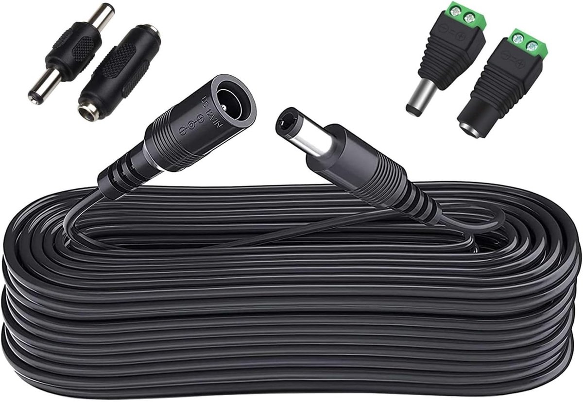 GTIWUNG Extension Cable 12V 10m Flat Extension Cable Power DC 2.1mm x 5.5mm Socket to Plug for CCTV/IP Security - ShopVlot