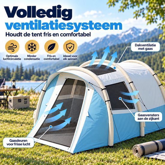 Celestul Opblaasbare Kampeertent 2-3 Personen - 2 Kamers - Met Pomp - 480 x 280 x 195 cm - 3000 mm Waterdicht - Lichtblauw — afbeelding 5