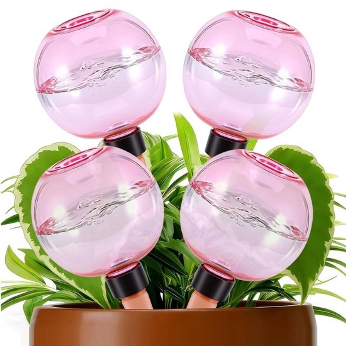 4 stuks irrigatieballen van 500 ml in roze - Voor automatische irrigatie van kamer- en tuinplanten - Waterdispenser voor zorgeloos plantenonderhoud