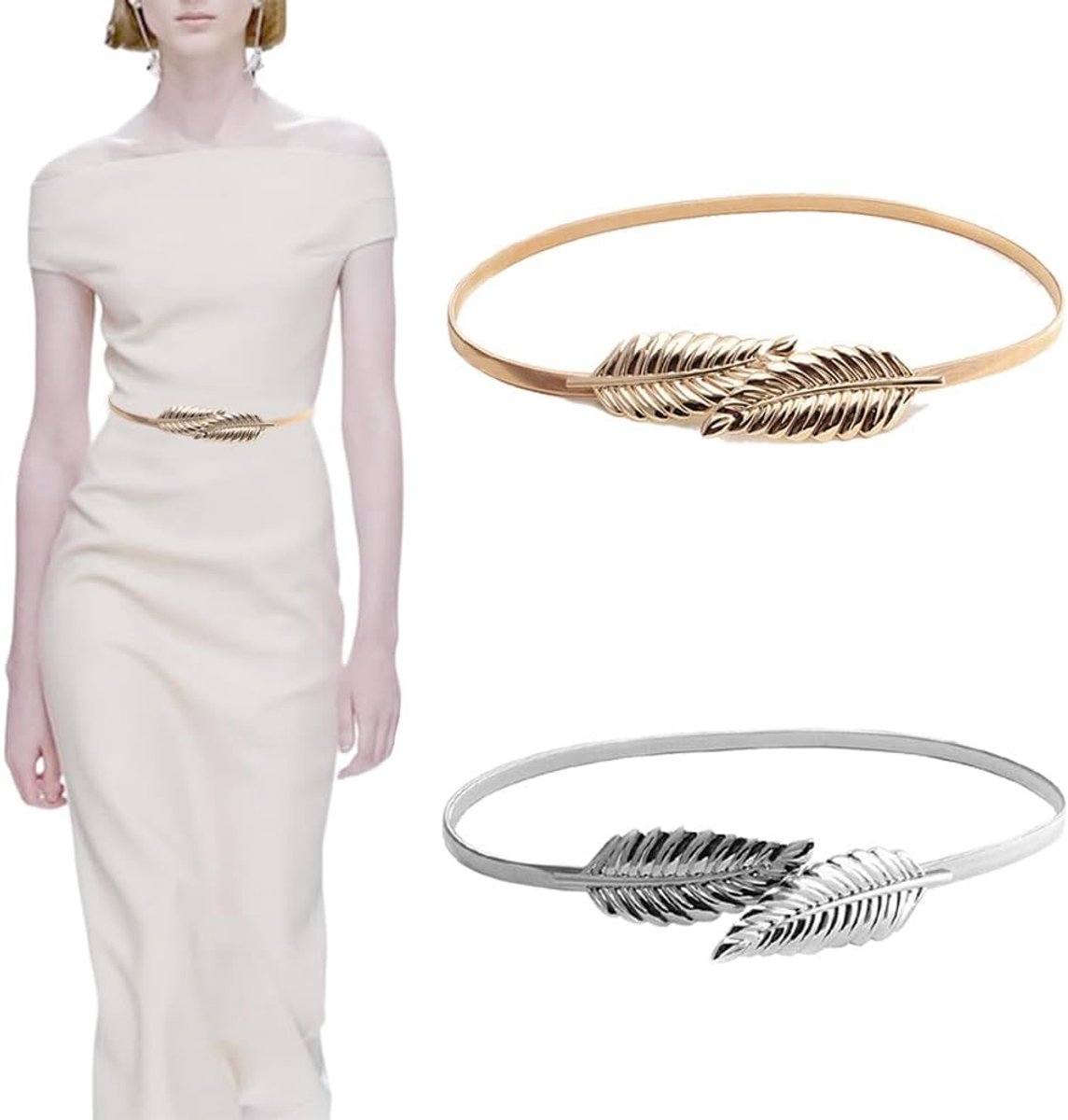 2 Pieces 2 Color Belt with Chain, Chain Belts for Women, Ladies Belts for Dresses, for Women for Dance, Party - ShopVlot
