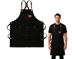 Tokaneit Verstelbaar keukenschort met 3 zakken, zwart, gekruiste schort, puur polyesterweefsel, klassiek design in - ShopVlot