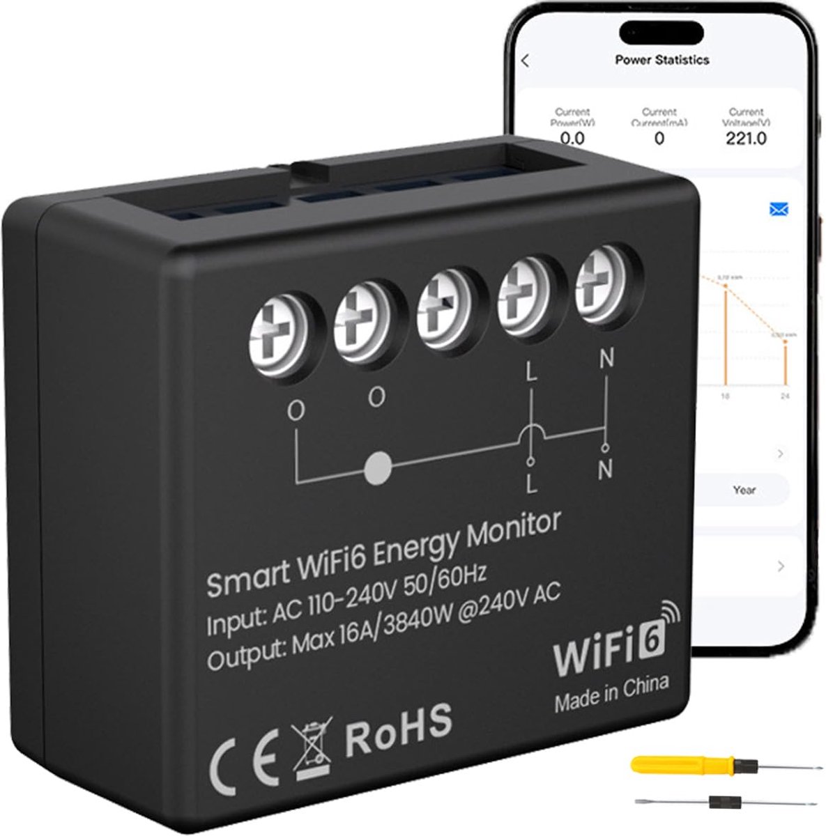 Smart Relay Switch Meter Energy Monitor, WiFi6 Power Meter, 1 Channel, 16A, WiFi Home Energy Monitors, App Remote - ShopVlot