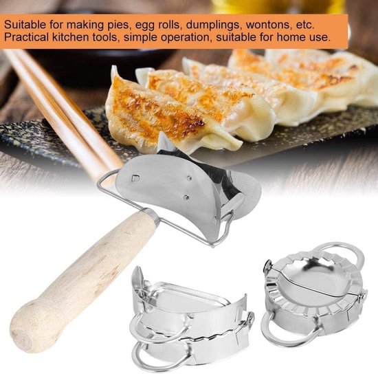Maker 304 RVS-Houten Rolling Pin- Manual Dumpling Maker Set — afbeelding 4