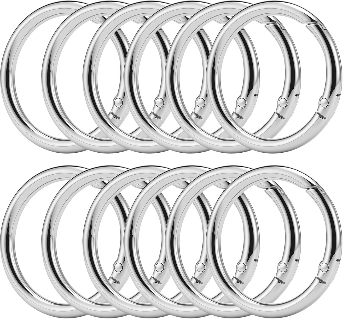 12 stuks karabijnhaken rond 45 mm, ronde clip-snap sleutelringen | karabijnhaak ring sleutelring klein, veer O-ringen voor sleutelhanger, tas (zilver)