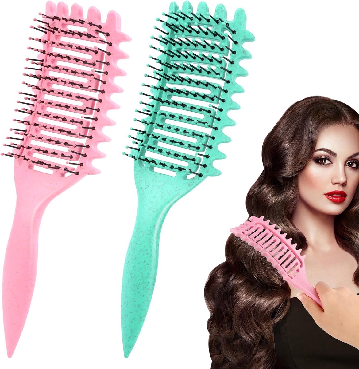 2 stuks krullende haarborstel, Define Styling borstel, krullende stylingborstel, voor nat glad of krullend haar, nieuwe Define stylingborstel, voor vrouwen en mannen, tegen groen en roze