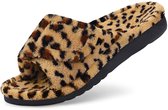 Olanly - Unisex slippers – Koraal fluwelen slippers – Orthopedische slippers – Open schoenen– Luipaard – 39 - Geschikt voor voetlengte van 24,5 cm