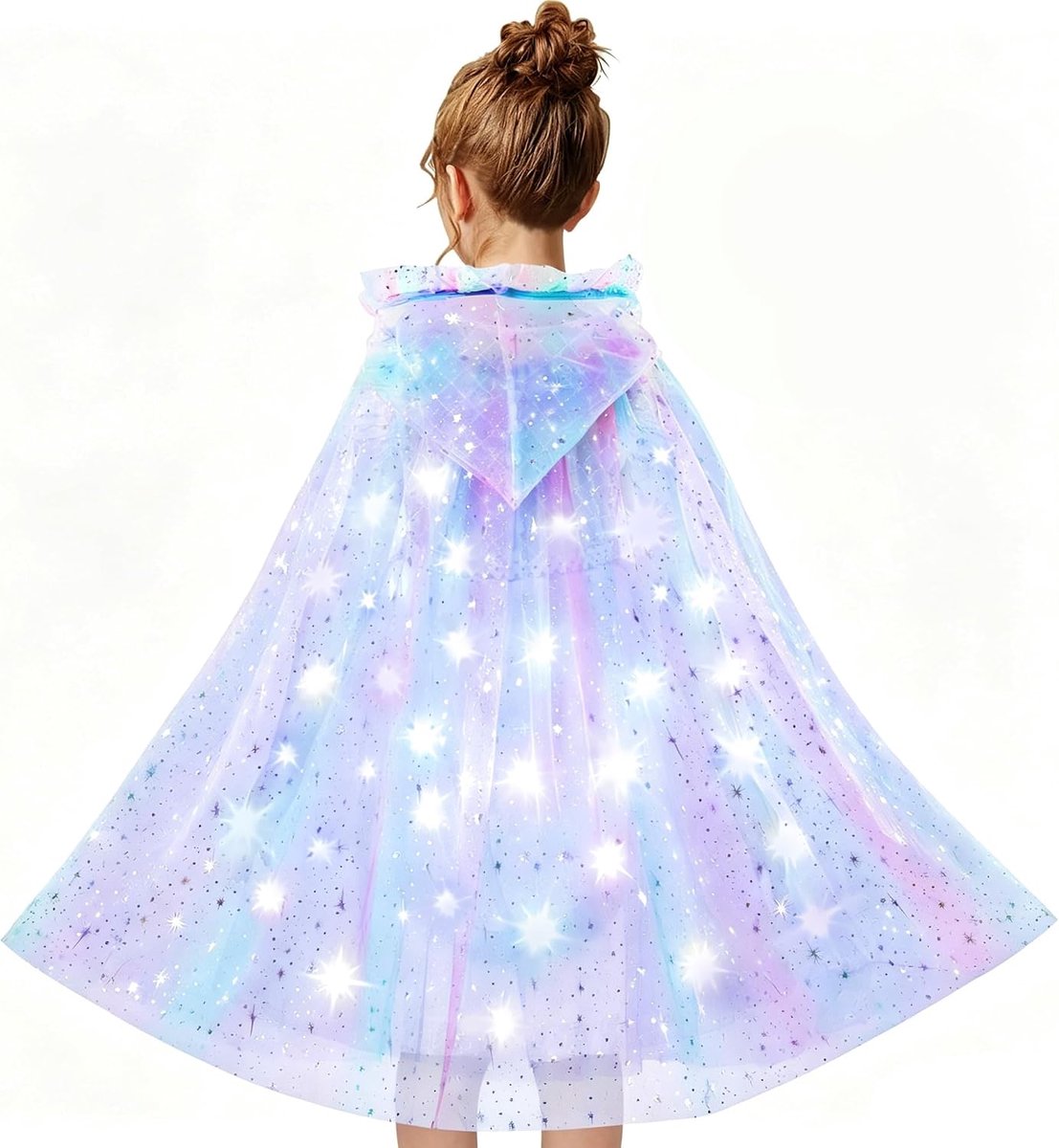 Prinsessencape met ledverlichting, LED Prinsessencape LED Cape met Capuchon Kostuum voor meisjes van 3-10 jaar oud voor verjaardagscadeaus