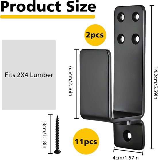 Deurbarricade-Klemmen voor 2x4 Hout, 2 Stuks Heavy Duty, Zwart | Versterkt Koolstofstaal, Robuuste U-Klemmen, Roestbestendig, Eenvoudige Montage, voor Huis, Garage & Magazijn — afbeelding 2