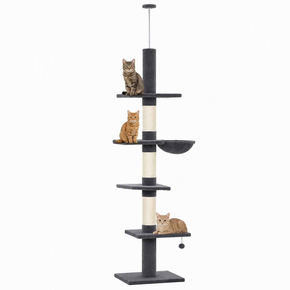 PawHut Cat Tree-Spanplatte, Plüsch-48L x 40B x 225-255H cm-Dunkelgrau