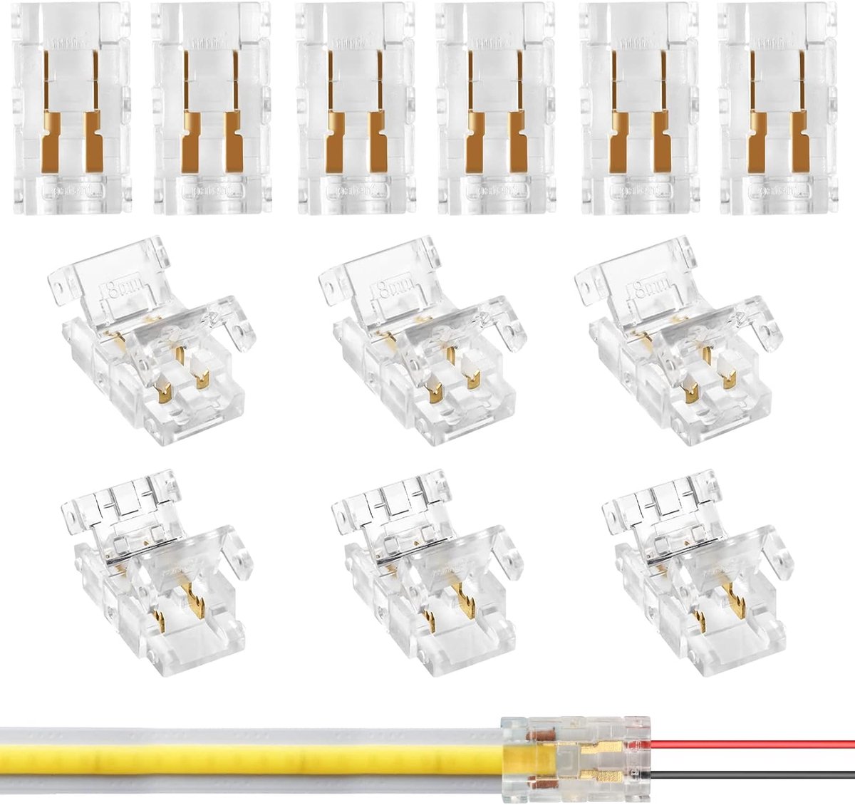 12 stuks Mini COB LED connectoren 2 Pin 8mm plug zonder solderen voor de verbinding van COB LED kabels en strips 12V 24V