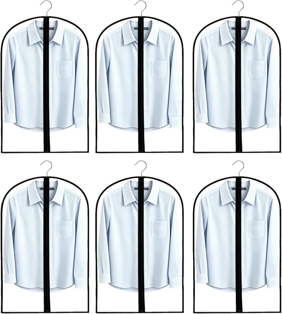 Kledingzak, 6 stuks, transparante kledingzakken, mottenbestendig, 60 x 100 cm | Kledinghoes met ritssluiting, ademende kledinghoezen, pak opslag