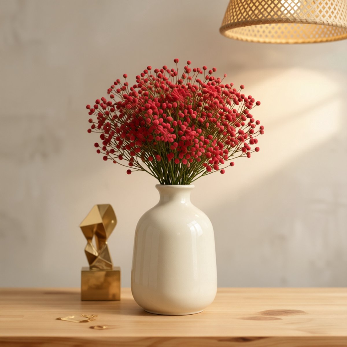 ZOQENX Kunstmatige Rode Babys Breath Tak 65 cm - 5 Stuks Zijdeachtige Bloemen voor Vaasdecoratie