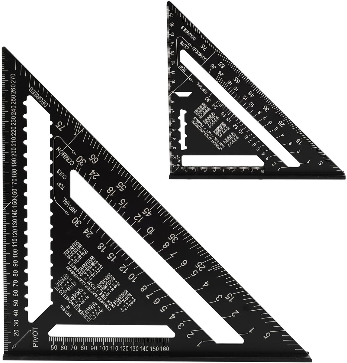 Carpenter Accession Angles, Pack of 2, 30.5 and 18 cm, 45 90° Reinforced Triangular Angle Gauge, Metric, Versatile - ShopVlot