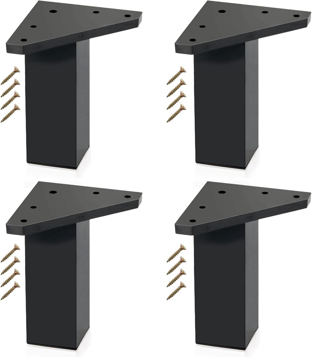 SnelShoppen - Furniture Legs Set met 4 Zwarte ABS Resin Poten, Inclusief Schroeven - Hoogte 8cm voor Tafels, Nachttafels, Badkamermeubels, Kasten en P