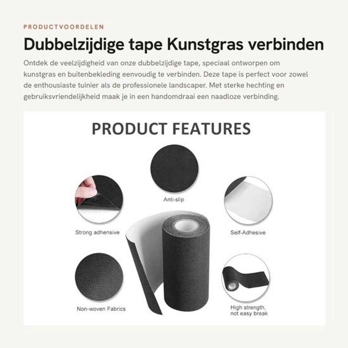Dailygoods - Voegenband 150 mm x 10 m - dubbelzijdig - kunstgrasverbindingstape - zelfklevend - antisliponderkant