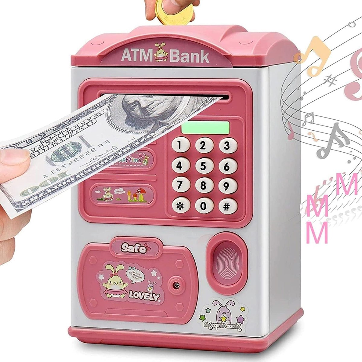 Spaarpot voor Jongens en Meisjes met Vingerafdruk en Wachtwoord, Mini ATM Geldbox voor Muntjes en Briefjes, Perfect als Verjaardagscadeau en Spaaroplossing