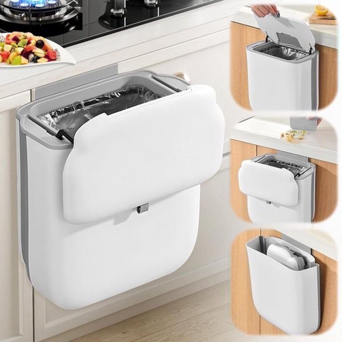 SnelShoppen - 10L-afvalemmer voor de keuken - Wandafvalbak met schuifdeksel, inklapbaar, ruimtebesparend en geurloos - Perfect voor kastdeur, badkamer en kantoo