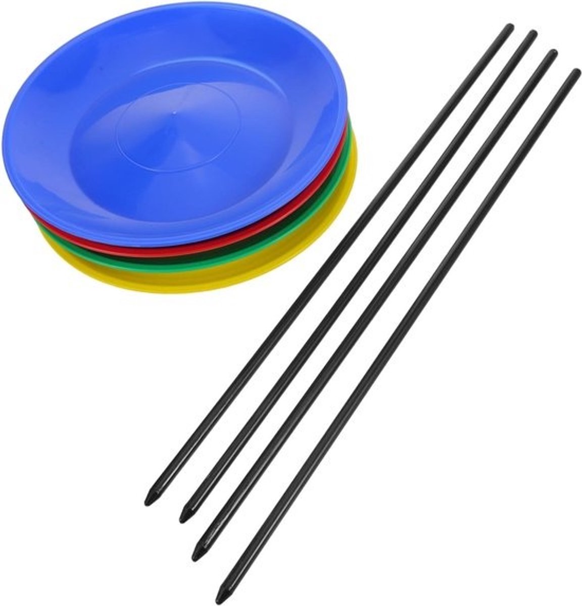 Set jongleerplaten - Circusspeelgoed - Balans oefenen - Inclusief handstokken - 23 cm - Diverse kleuren