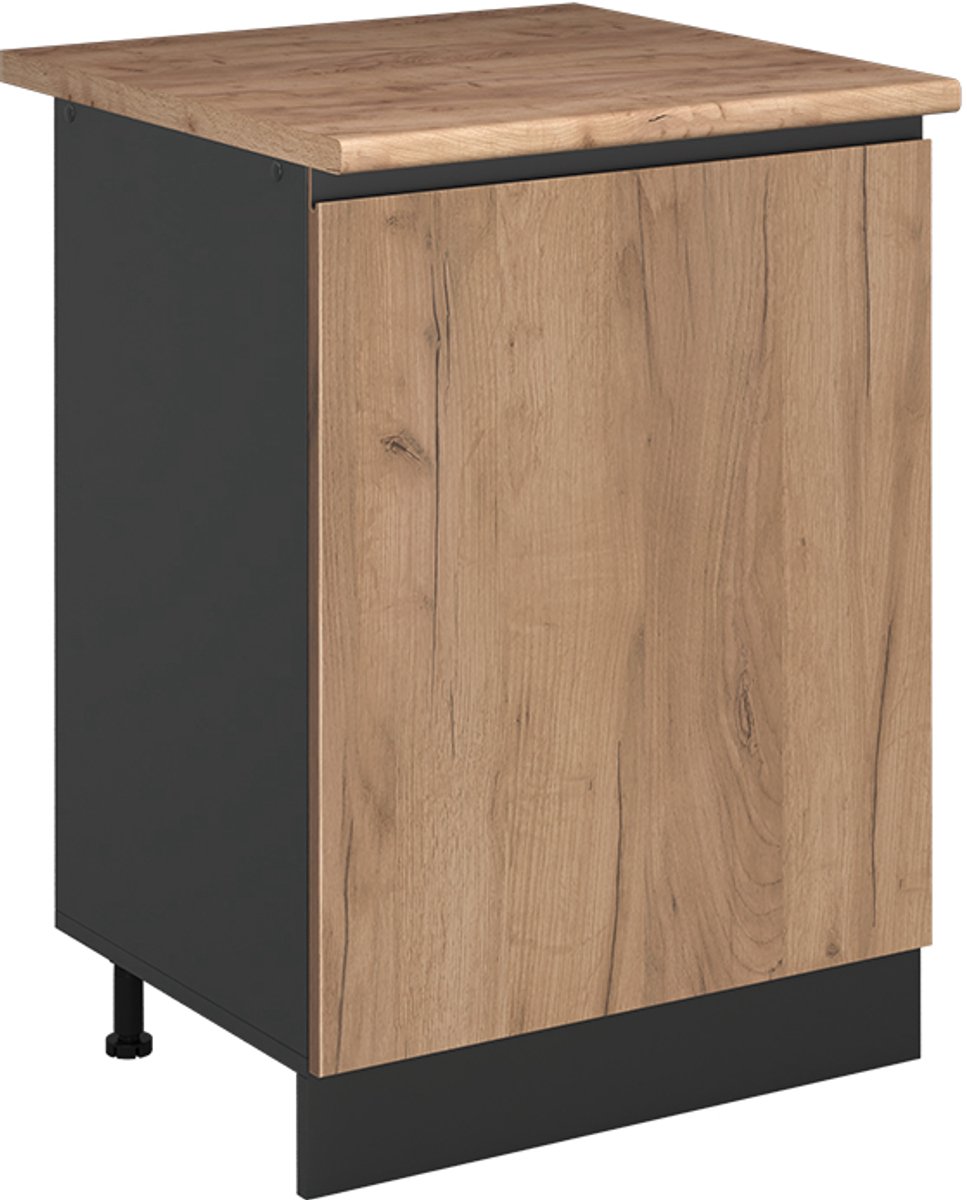 Vicco Keukenonderkast R-Line, Goudkleurig Eiken/Antraciet, 60 cm met 1 deur goudkleurig eiken werkblad