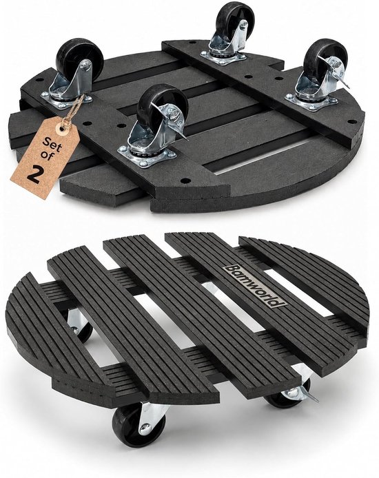 Robuuste Plantroller met Wielen - Set van 2 - 30 cm - Draaibare Basis voor Binnen en Buiten - Geschikt voor Zware Planten tot 136 kg