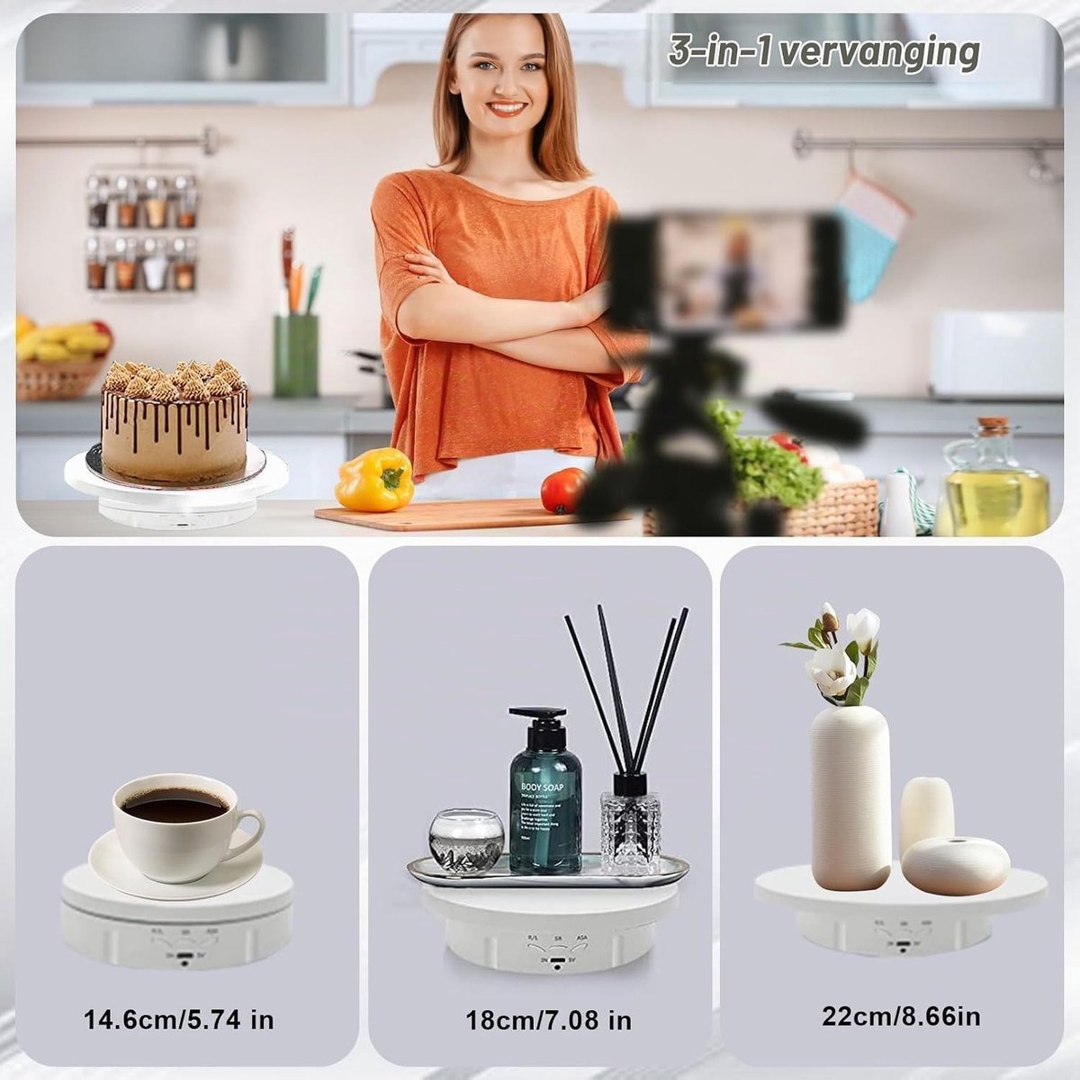 Draaitafel met Afstandsbediening, 360° Rotating Plate voor Sieraden en Digitale Producten, Draadloos en Batterijgevoed, Ideaal voor Presentaties