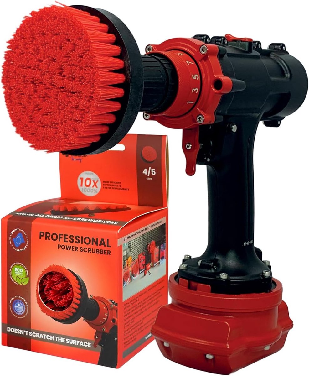 High-quality drill brush, stiff red, 10 cm, professional sanding brush, no scratches on surfaces, suitable for garage - ShopVlot
