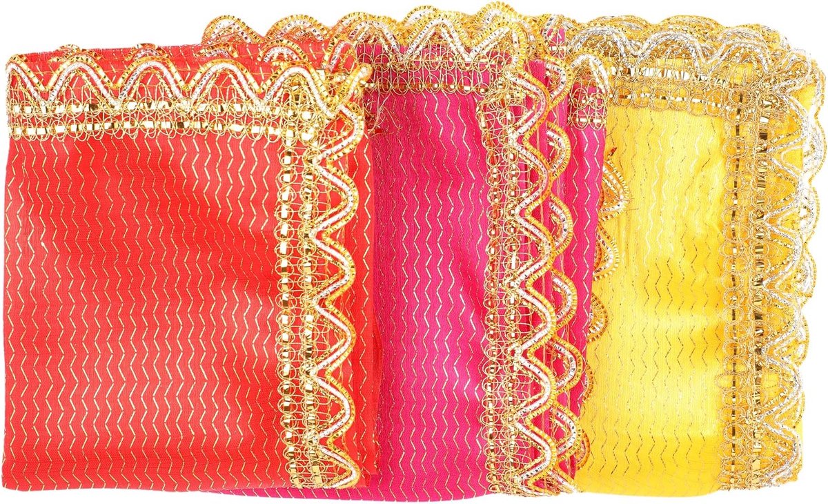 Set of 3 Chunari Decorative Silk Large Cloth Puja Chunni Chunar (Size :- 21 Inches x 13 Inches) Aasan Mat for Statue - ShopVlot