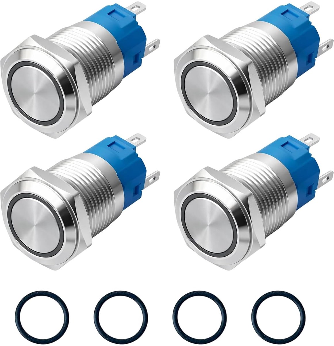Pack of 4 16 mm 12 V to 24 V 3 A Lock Pressure Switch LED Light Metal Lock On/Off Switch IP66 Waterproof 1NO1NC Self - ShopVlot