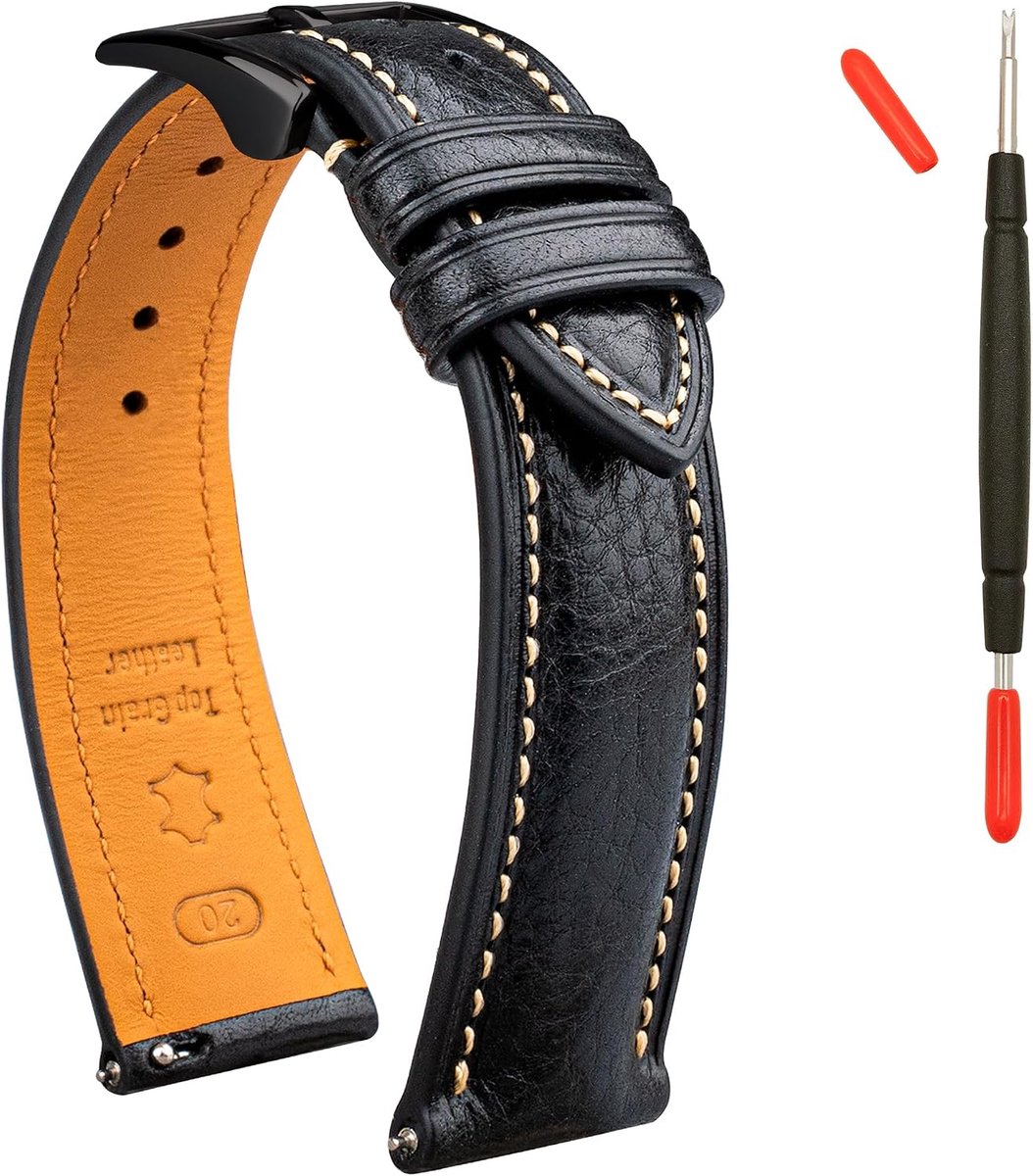 Leather Watch Strap Vegetable Tanned Leather Bracelet, Watch Strap 20 mm Leather, 16 18 19 20 XL 21 22 XXL Replacement - ShopVlot