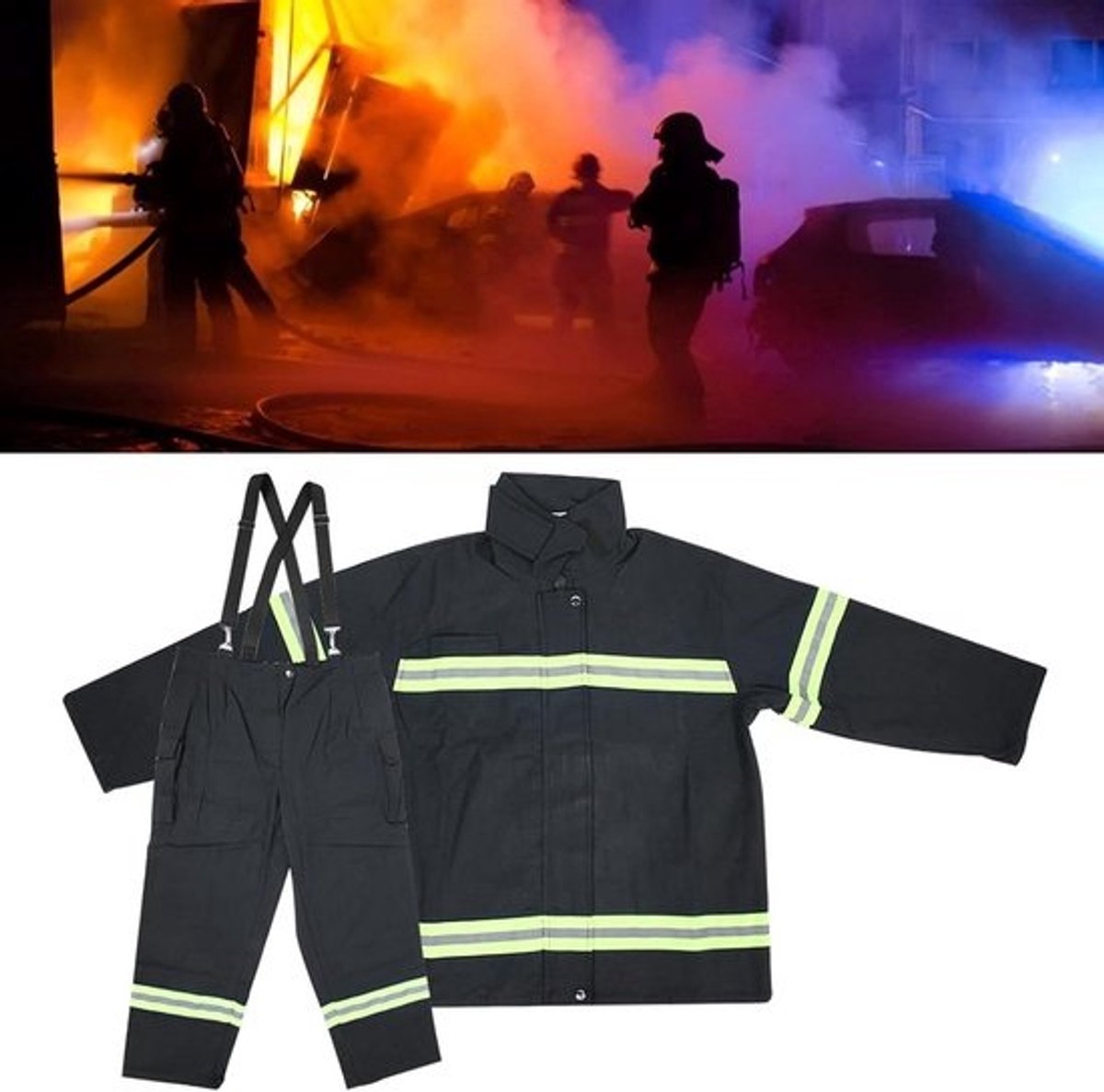 Vlamvertragende kleding voor brandweerman - Hittebestendige beschermende jas en broek in XL - Hoge zichtbaarheid