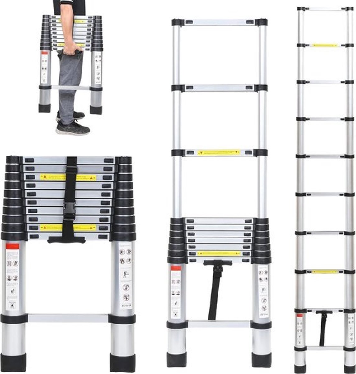 Aluminium telescoopladder 3,2 meter uitschuifbaar - antislip & multifunctioneel