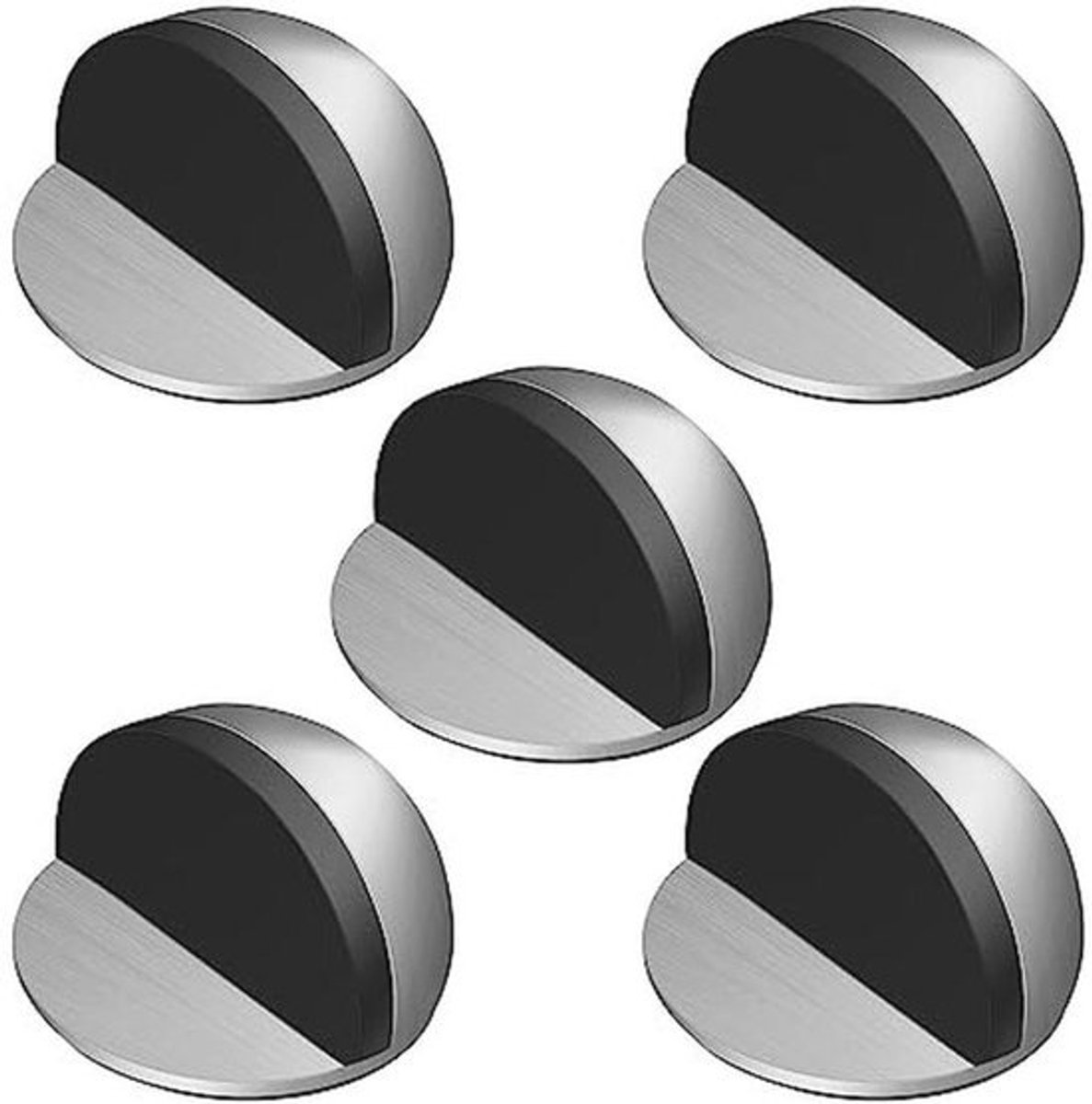 Deurstopper - van roestvrij staal en rubber - Zelfklevend - gemakkelijk te bevestigen - 5 stuks - voor wand- en meubelbescherming