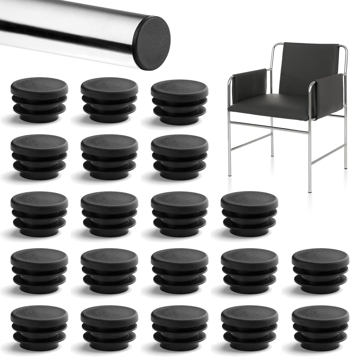 Ronde slat caps 25 mm - kunststof zwart - set van 20 - bescherming voor buizen - ShopVlot