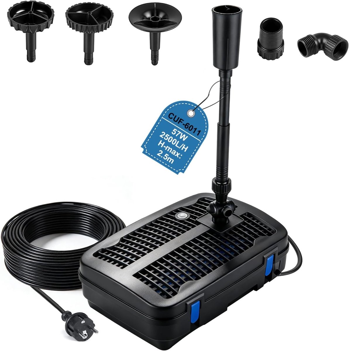 Buitenwaterpomp met UV-lamp 2500 L/H - Efficiënte vijverfilter voor helder water en optimale zuurstofvoorziening