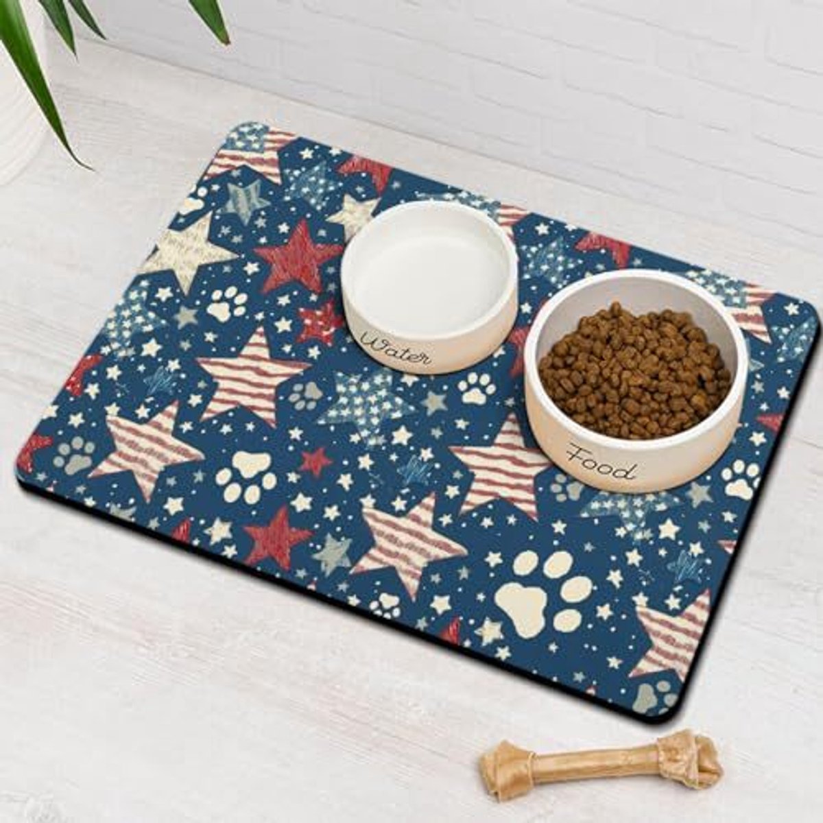 Huisdiermat – Voermat voor honden – Absorberende mat – Mat voor voer- en drinkbakken – Sneldrogend (houdt de voerplek droog en schoon) – Antislip – Eenvoudig dagelijks te reinigen (veeg het oppervlak simpelweg af met een vochtige doek)-50 x 80 cm