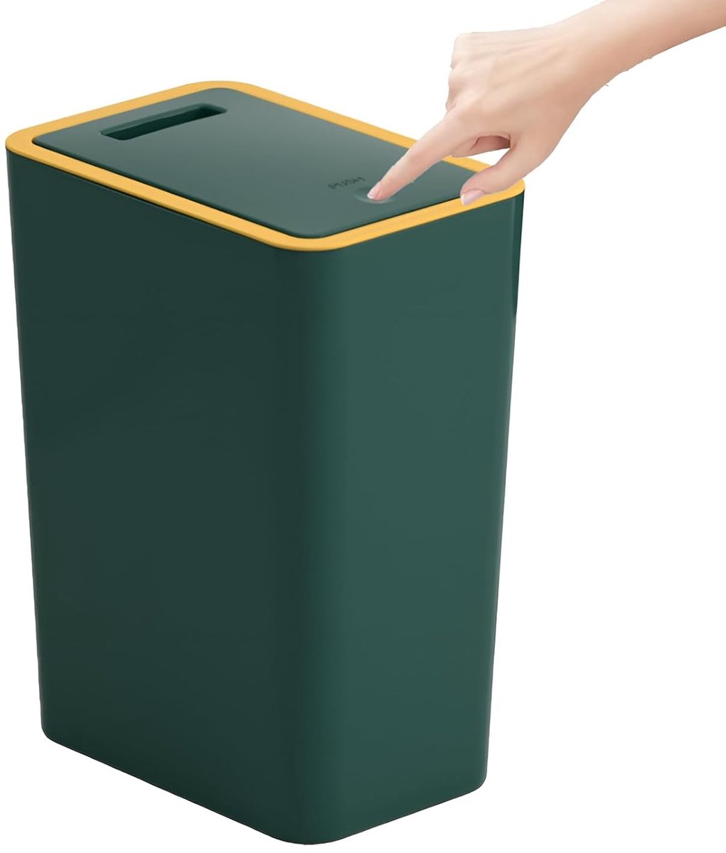 Compacte Afvalbak voor Badkamer - 10 Liter Met Deksel, Smalle Geurvrije Prullenbak voor Keuken, Kantoor en Woonkamer