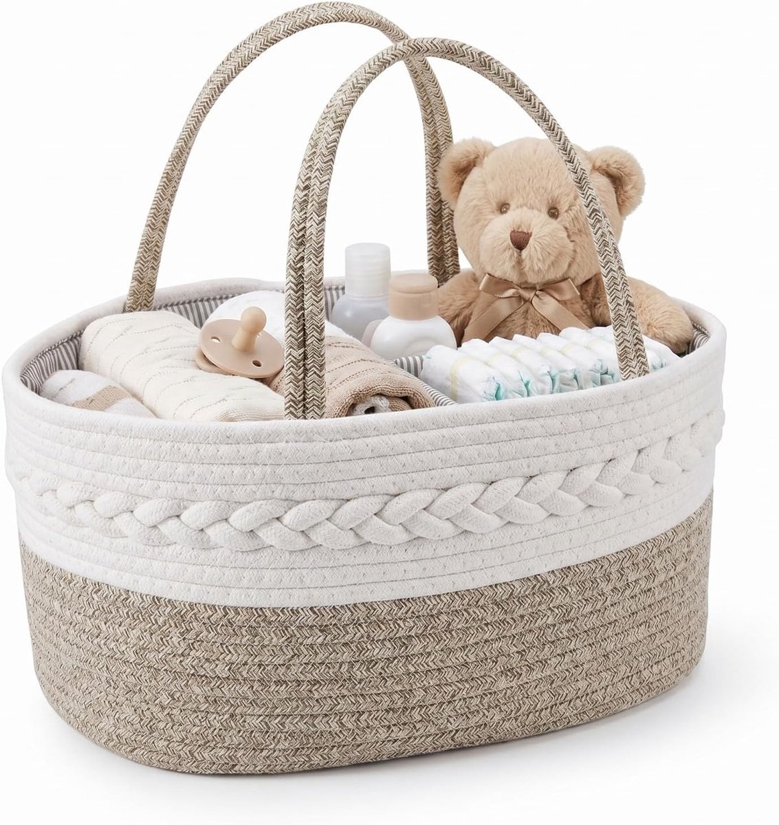 Draagbare katoenen luiertas, grote opbergmand voor babykamer, met afneembare compartimenten voor luiers, babybenodigdheden en kraamcadeaus